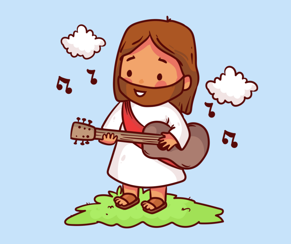 Klapp och Klang i Föglö bild på jesus som spelar musik på gitarr
