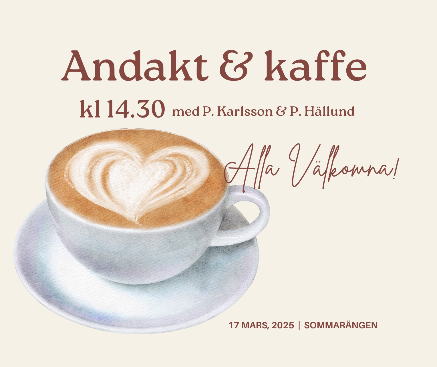 Andakt & kaffe i Kökar bild på kaffekopp och information